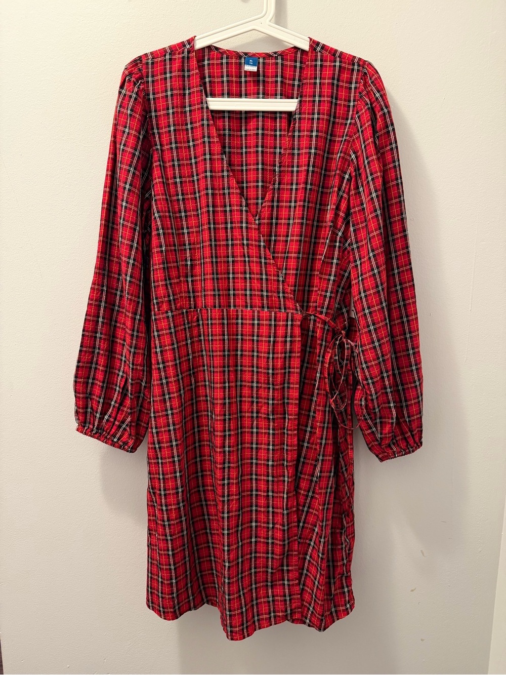 Old Navy Red Plaid Long-Sleeve Wrap Dress